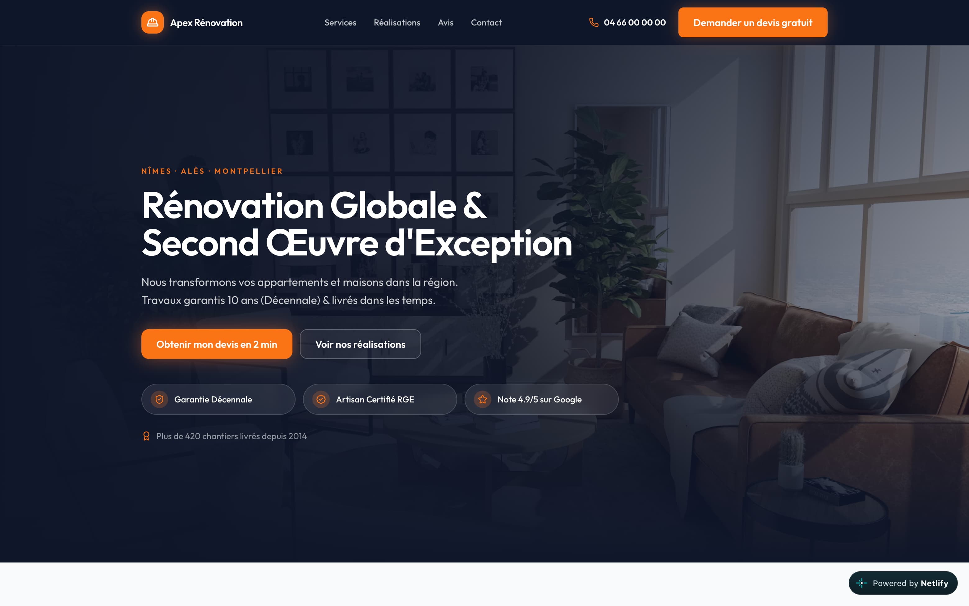 Aperçu du site Apex Rénovation